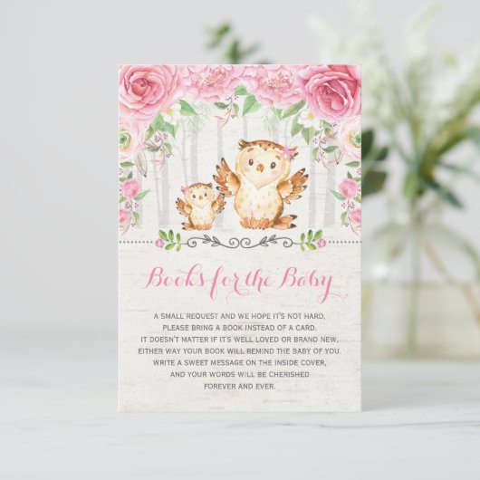 Pink Roses Baby Girl Owl Bringen Sie eine Book Ins Begleitkarte (Stehend Vorderseite)