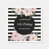 Pink Roses Ballerina Black Stripes zum 50. Geburts Serviette (Vorderseite)
