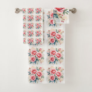 Pink Roses Beautiful Luxury Modern Collection Badhandtuch Set