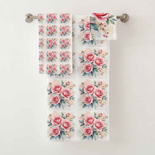 Pink Roses Beautiful Luxury Modern Collection Badhandtuch Set (Insitu)