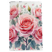 Pink Roses Beautiful Luxury Trendy Collection Mittlere Geschenktüte (Rückseite)
