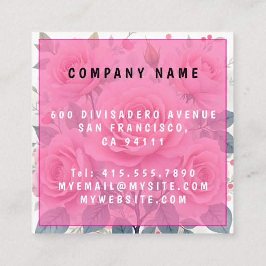 Pink Roses Beautiful Luxury Trendy Collection Quadratische Visitenkarte (Rückseite)
