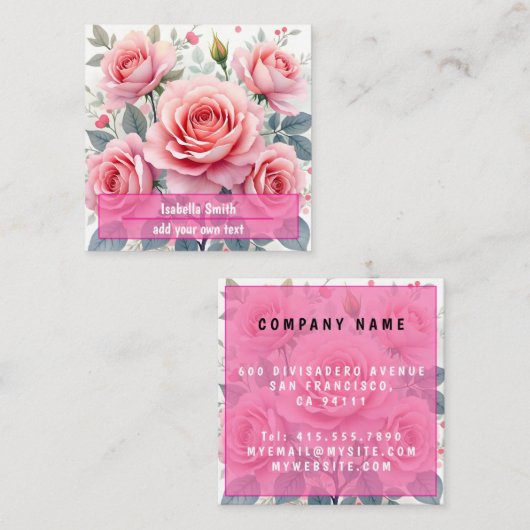 Pink Roses Beautiful Luxury Trendy Collection Quadratische Visitenkarte (Vorne/Hinten)