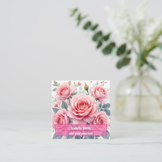 Pink Roses Beautiful Luxury Trendy Collection Quadratische Visitenkarte (Stehend Vorderseite)
