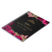Pink Roses Black Gold Lace Quinceañera Gästebuch Notizblock (Linke Seite)