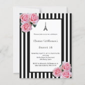 Pink roses black white stripes Paris Sweet 16 (Vorderseite)