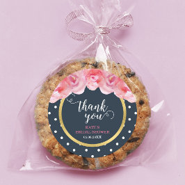 Pink Roses Blue White Polka Dots Vielen Dank Runder Aufkleber