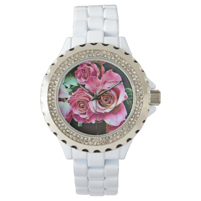 PINK ROSES BLUME ARMBANDUHR (Vorderseite)
