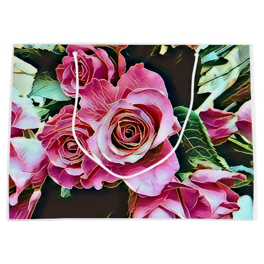PINK ROSES BLUME GROßE GESCHENKTÜTE (Vorderseite)