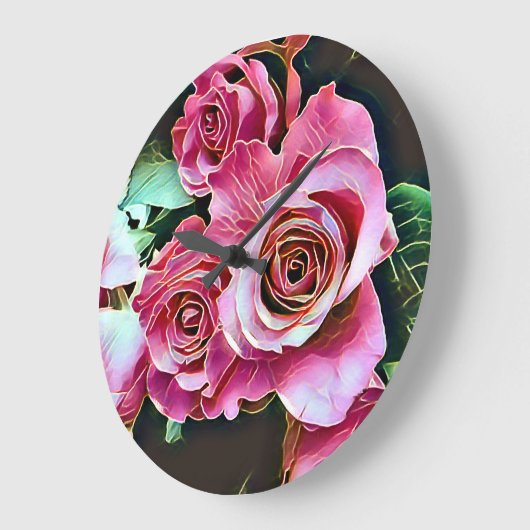 PINK ROSES BLUME GROßE WANDUHR (Winkel)
