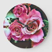 PINK ROSES BLUME GROßE WANDUHR (Vorderseite)