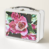 PINK ROSES BLUME METALL BROTDOSE (Vorderseite)