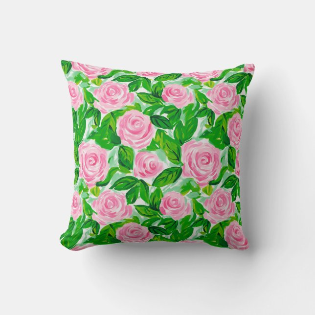 Pink Roses Blume Muster Kissen (Vorderseite)