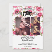 Pink Roses Blumenblüten Graduation Party 3 Foto Einladung (Vorderseite)