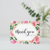 Pink Roses Blumenrahmen Hochzeit Vielen Dank Postkarte (Stehend Vorderseite)