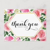 Pink Roses Blumenrahmen Hochzeit Vielen Dank Postkarte (Vorderseite)