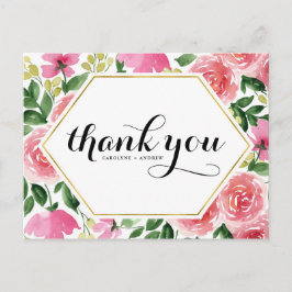 Pink Roses Blumenrahmen Hochzeit Vielen Dank Postkarte