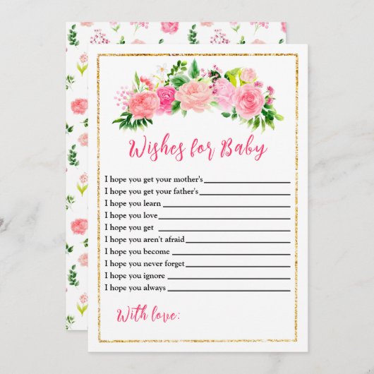 Pink Roses Blumenspülung für Babywaschbecken Einladung (Vorne/Hinten)