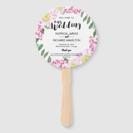 Pink Roses Boho Blumenwasser Hochzeitsprogramm Fächer