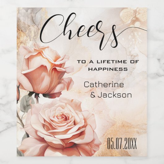 Pink Roses Boho Glam Wedding Weinetikett (Einzelnes Label)