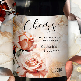 Pink Roses Boho Glam Wedding Weinetikett