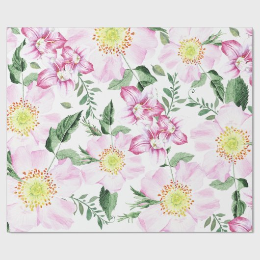 Pink Roses Boho Watercolor Blumenmuster Geschenkpapier (Flach)