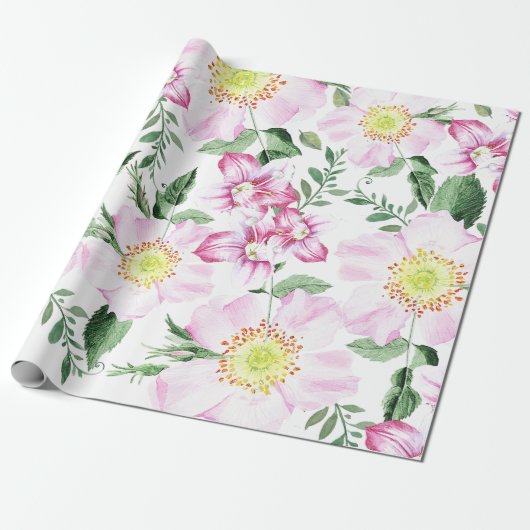 Pink Roses Boho Watercolor Blumenmuster Geschenkpapier (Ungerollt)