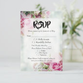 Pink Roses Bold Script Wedding RSVP Enclosure Card (Stehend Vorderseite)