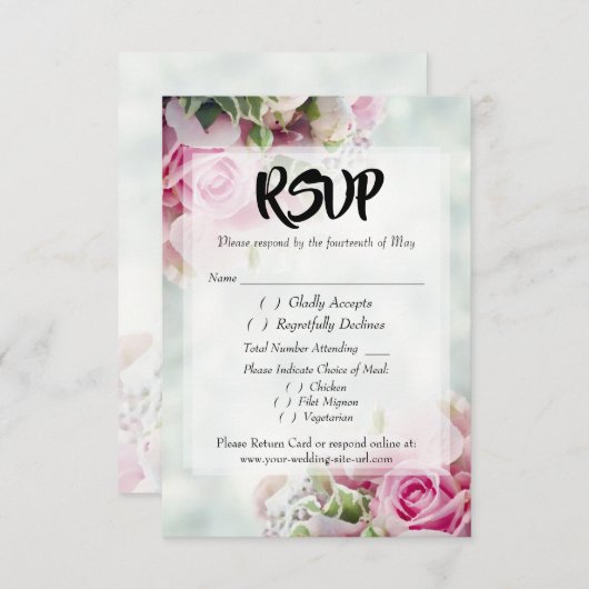 Pink Roses Bold Script Wedding RSVP Enclosure Card (Vorne/Hinten)
