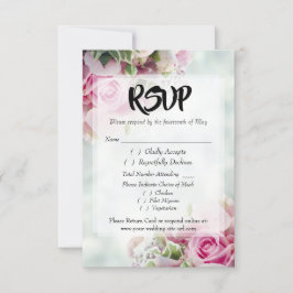 Pink Roses Bold Script Wedding RSVP Enclosure Card