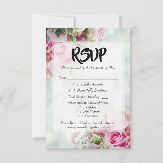 Pink Roses Bold Script Wedding RSVP Enclosure Card Karte (Vorderseite)