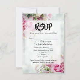 Pink Roses Bold Script Wedding RSVP Enclosure Card Karte