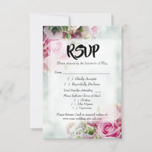 Pink Roses Bold Script Wedding RSVP Enclosure Card Karte