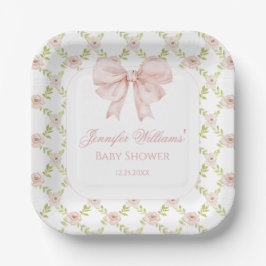 Pink Roses Bow Floral Sweet Baby Girl Dusche Pappteller