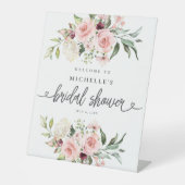 Pink Roses Brautparty Begrüßungszeichen Sockelschild (Vorderseite)