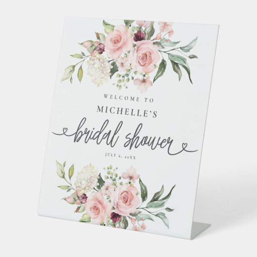 Pink Roses Brautparty Begrüßungszeichen Sockelschild (Vorderseite)