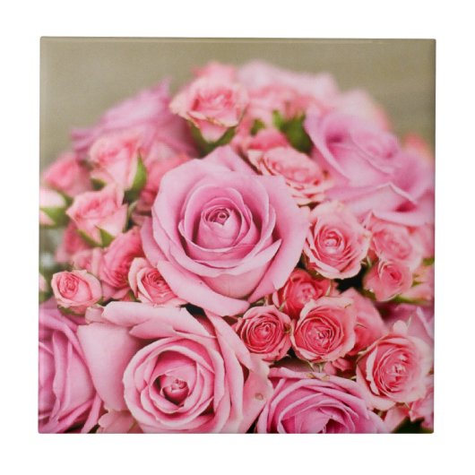 Pink Roses Bridal Bouquet Fliese (Vorderseite)