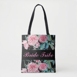 Pink Roses Bride Wedding Bridesmaid Tote Tag Tasche