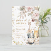 Pink Roses Brunch Bubbly Champagne Bridal Shower Einladung (Stehend Vorderseite)