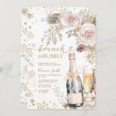 Pink Roses Brunch Bubbly Champagne Bridal Shower Einladung (Vorne/Hinten)