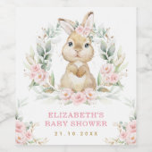 Pink Roses Bunny Easter Kaninchen Babydusche Weinetikett (Einzelnes Label)