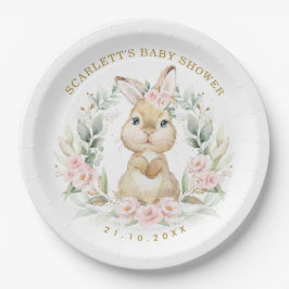 Pink Roses Bunny Easter Rabbit Girl Babydusche Pappteller