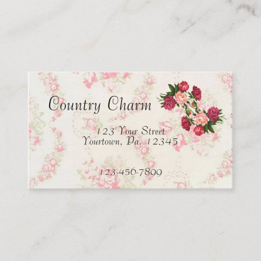 Pink Roses Business Card Visitenkarte (Vorderseite)