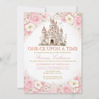 Pink Roses Castle Princess Birthday Invitation Einladung