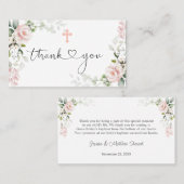 Pink Roses Cross Taufe Vielen Dank Visitenkarte (Vorne/Hinten)