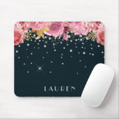 Pink Roses Diamonds Sophisticated Sparkle Monogram Mousepad (Mit Mouse)