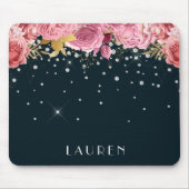 Pink Roses Diamonds Sophisticated Sparkle Monogram Mousepad (Vorne)
