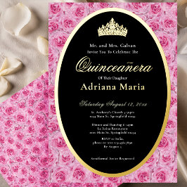 Pink Roses Elegant Gold Floral Quinceanera   Folieneinladung