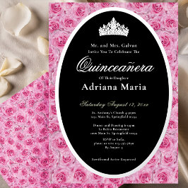 Pink Roses Elegant Silver Floral Quinceanera   Folieneinladung