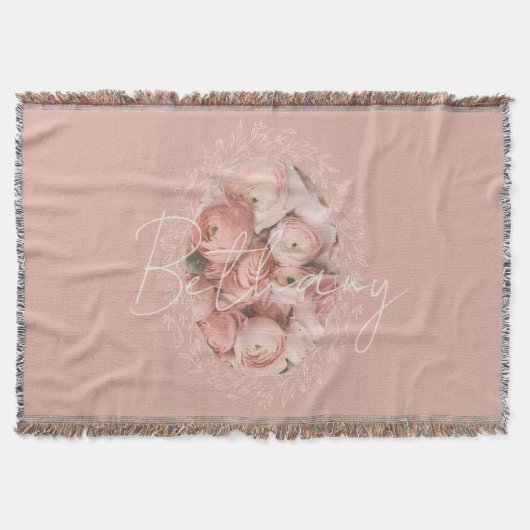 Pink Roses Elegant Vintage Personalized Monogram Decke (Vorderseite)